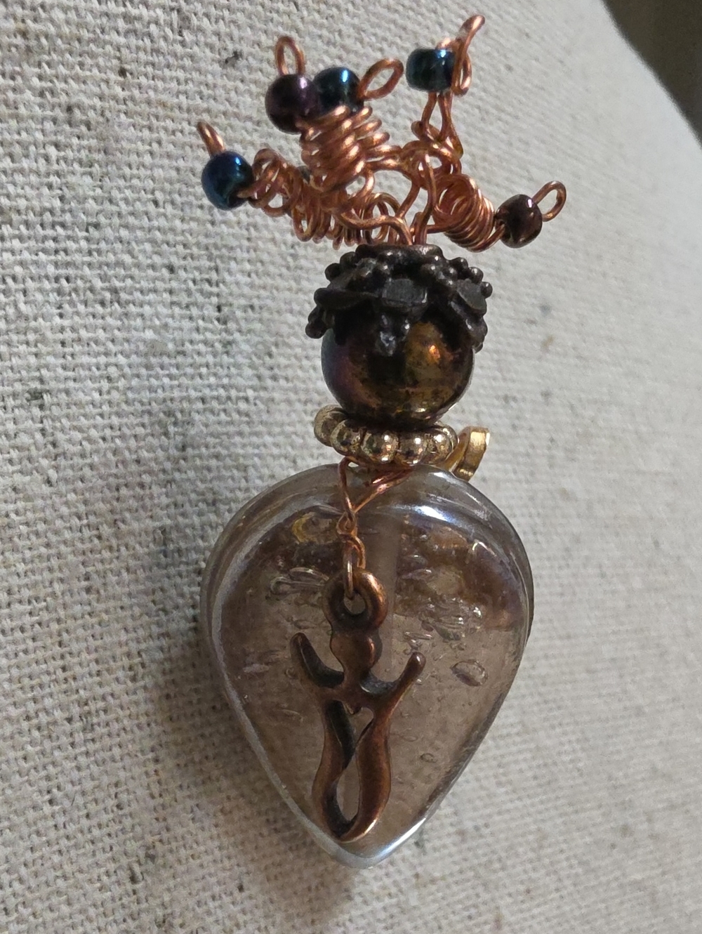 Artisan Wire Wrapped Copper Goddess Charm Teardrop Pendant- Brooch